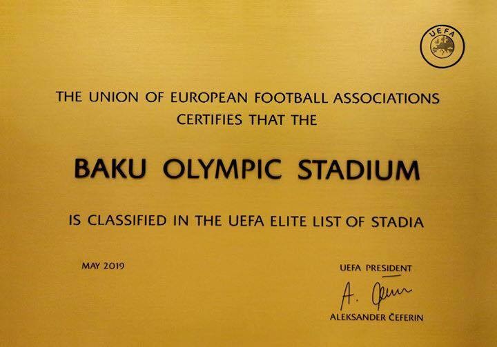 Bakı Olimpiya Stadionu UEFA tərəfindən mükafatlandırıldı - FOTO
