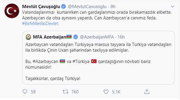Çavuşoğlu: “Can Azərbaycana canımız fəda”