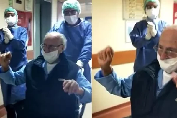 Virusa qalib gələn 95 yaşlı kişi xəstəxanadan oynayaraq ayrıldı - VİDEO