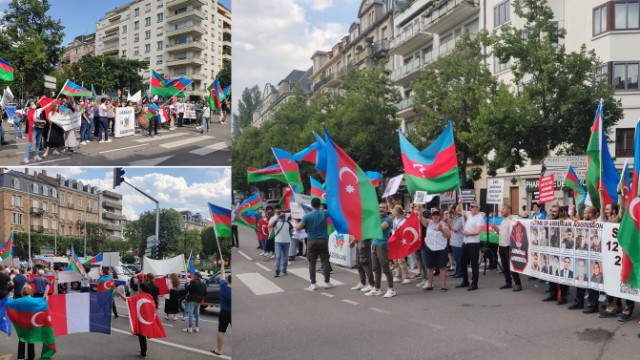 Azərbaycanlılar AŞ-nın mənzil-qərargahı qarşısında etiraz etdilər