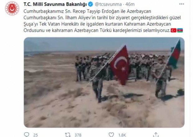 Türkiyə Müdafiə Nazirliyindən Şuşa paylaşımı 