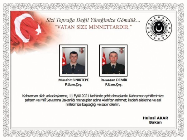 Türkiyə ordusunun iki hərbçisi şəhid oldu- FOTO