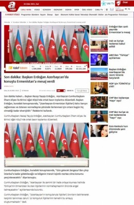 Prezidentlərin Zəngilan çıxışı Türkiyə telekanallarında canlı yayımlanıb