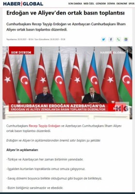 Prezidentlərin Zəngilan çıxışı Türkiyə telekanallarında canlı yayımlanıb