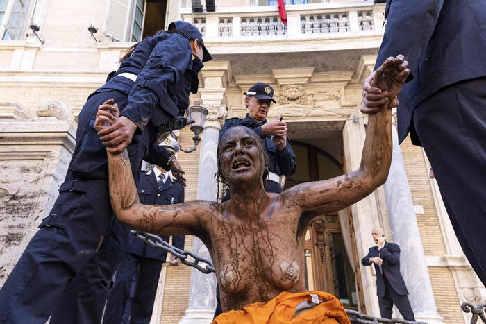 İtaliya Senatının binasına palçıq atdılar - FOTOLAR