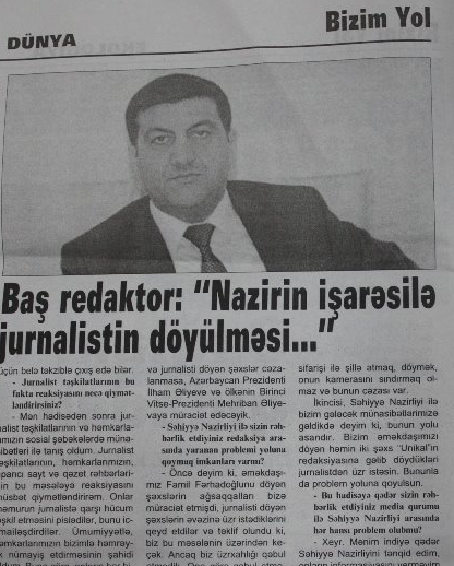 Jurnalisti döydürən nazir qəzetlərin manşetində -  FOTO