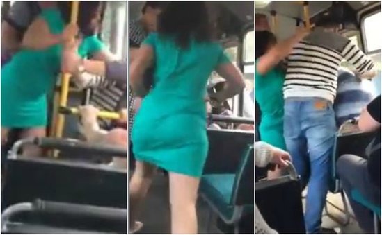 Bakıda avtobusda oğlanla dalaşan qız:    Səni dağıdaram... (VİDEO)