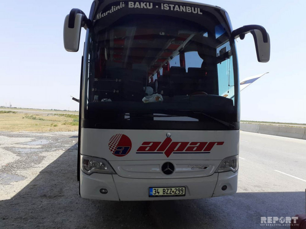 Bakı-İstanbul sərnişin avtobusunda yanğın - FOTO