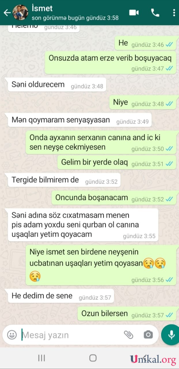 Bərdədə həyat yoldaşını öldürən kişinin "whatsapp" yazışmaları üzə çıxdı - FOTOLAR