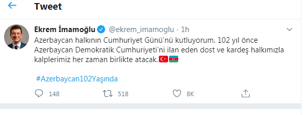 Əkrəm İmamoğlu Azərbaycan xalqını təbrik etdi 