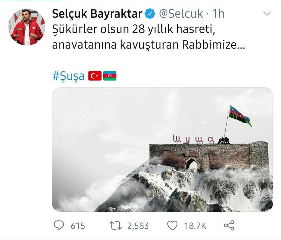 Səlcuq Bayraktardan Şuşa paylaşımı - FOTO