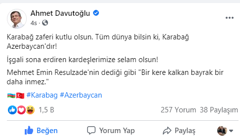 Bütün dünya bilsin ki, Qarabağ Azərbaycandır! -Əhməd Davudoğlu