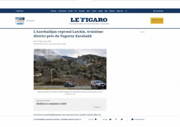 “Le Figaro” Laçının Azərbaycana qaytarılmasından yazdı 