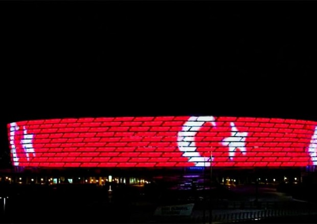 Bakı Olimpiya Stadionu Türkiyə bayrağı iləişıqlandırılacaq