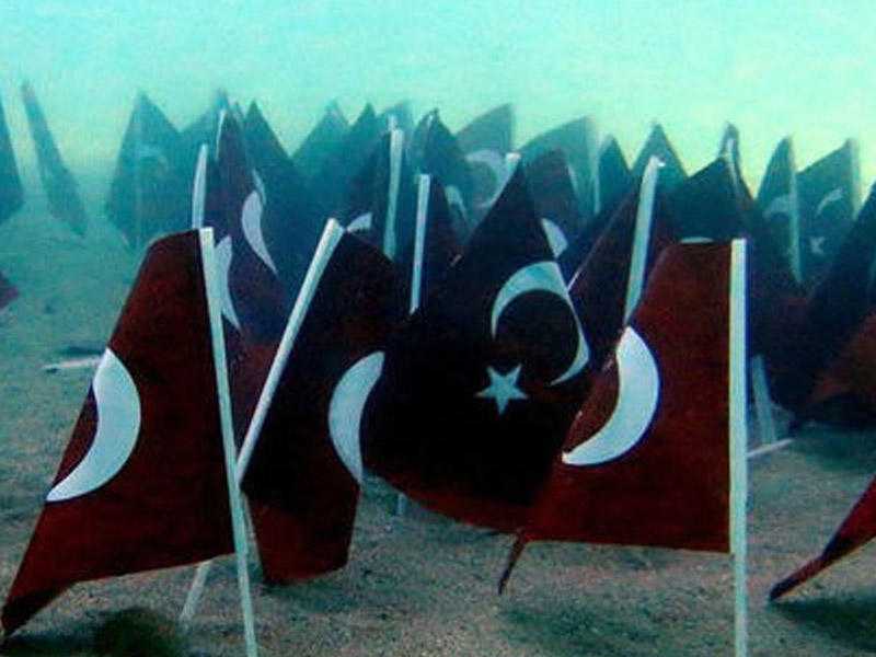 Dənizin dibinə 93 Türkiyə bayrağı sancdılar -  FOTO